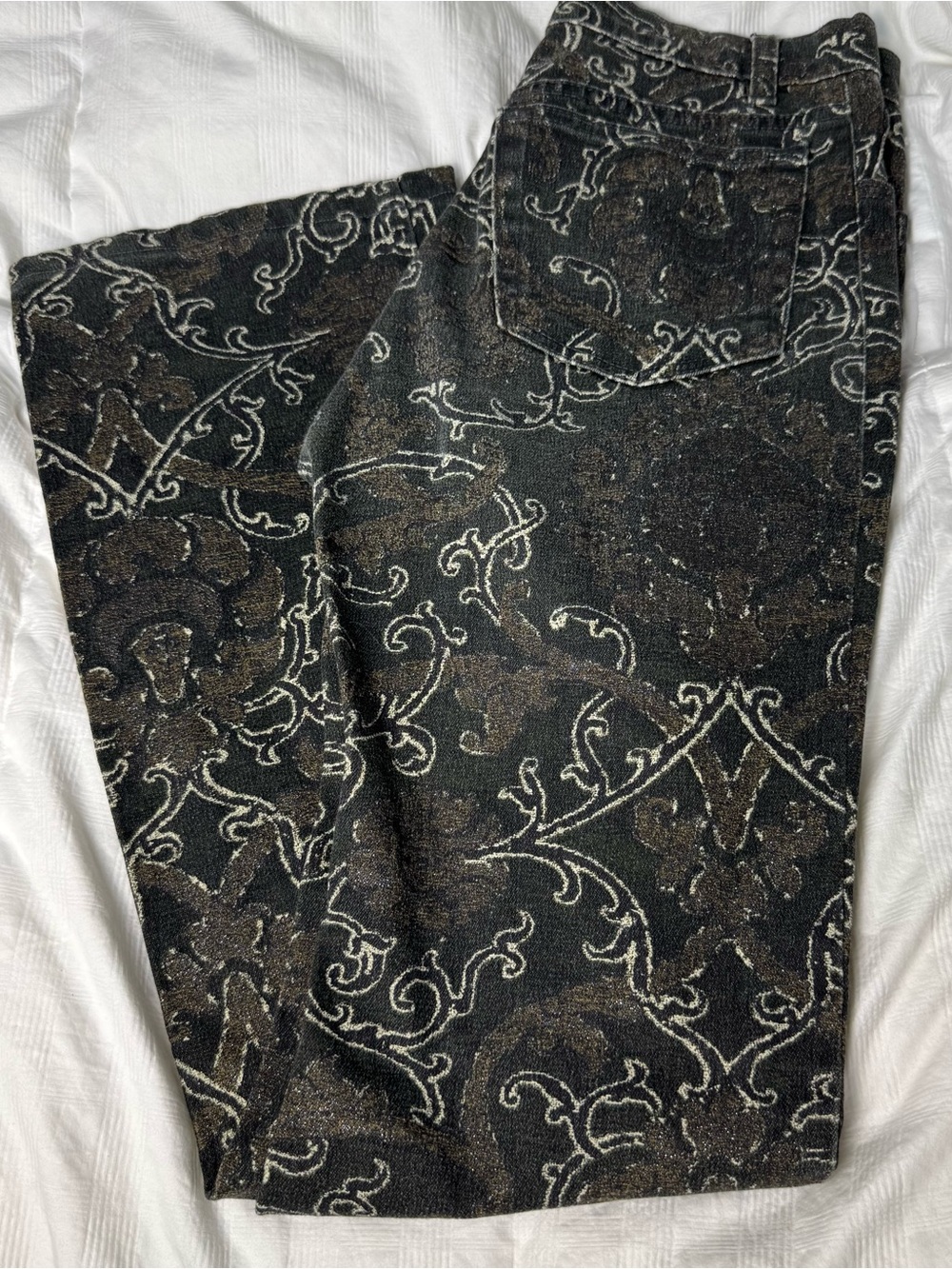 Women’s Roberto Cavalli Black Paisley Print Jean Pants Small Made In Italy